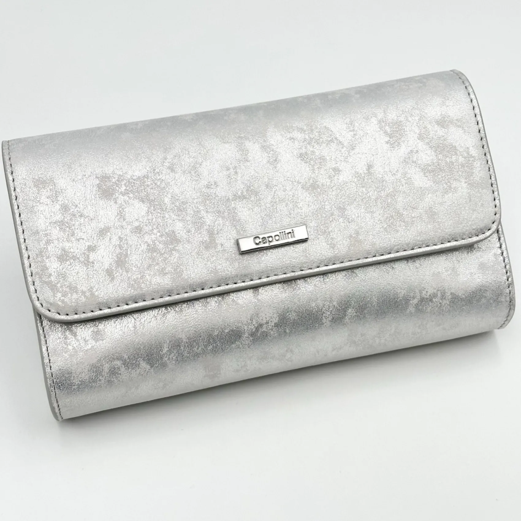 Capollini Clutch-Tasche aus silbernem Nubukleder* Hochzeitsgäste-taschen | Anlass Handtaschen