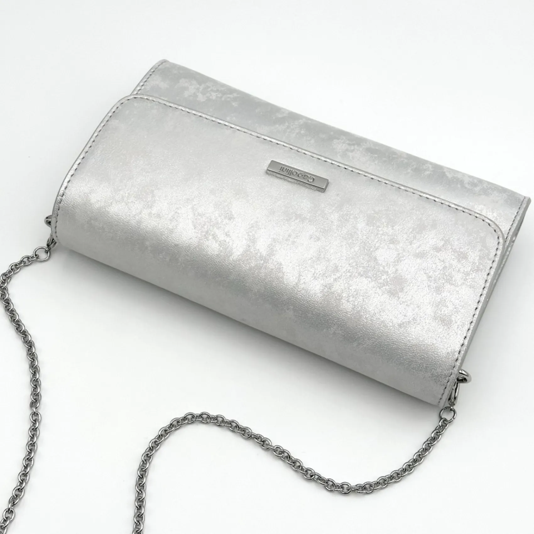 Capollini Clutch-Tasche aus silbernem Nubukleder* Hochzeitsgäste-taschen | Anlass Handtaschen