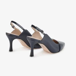 Capollini Emory Navy Leder Slingbacks mit mittlerem Absatz und Lackband* Schuhe Für Hochzeitsgäste | Schuhe Für Die Mutter Der Braut