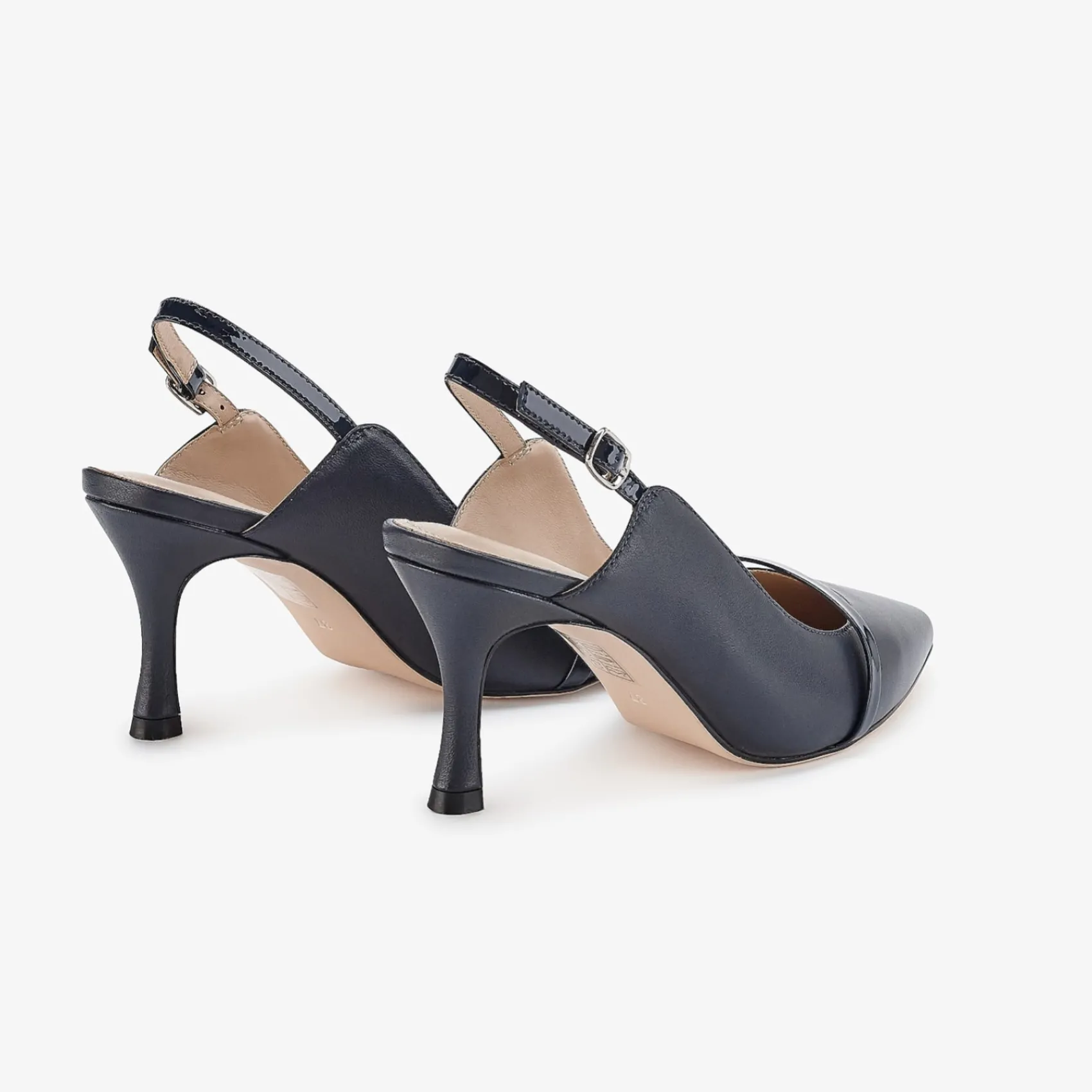 Capollini Emory Navy Leder Slingbacks mit mittlerem Absatz und Lackband* Schuhe Für Hochzeitsgäste | Schuhe Für Die Mutter Der Braut