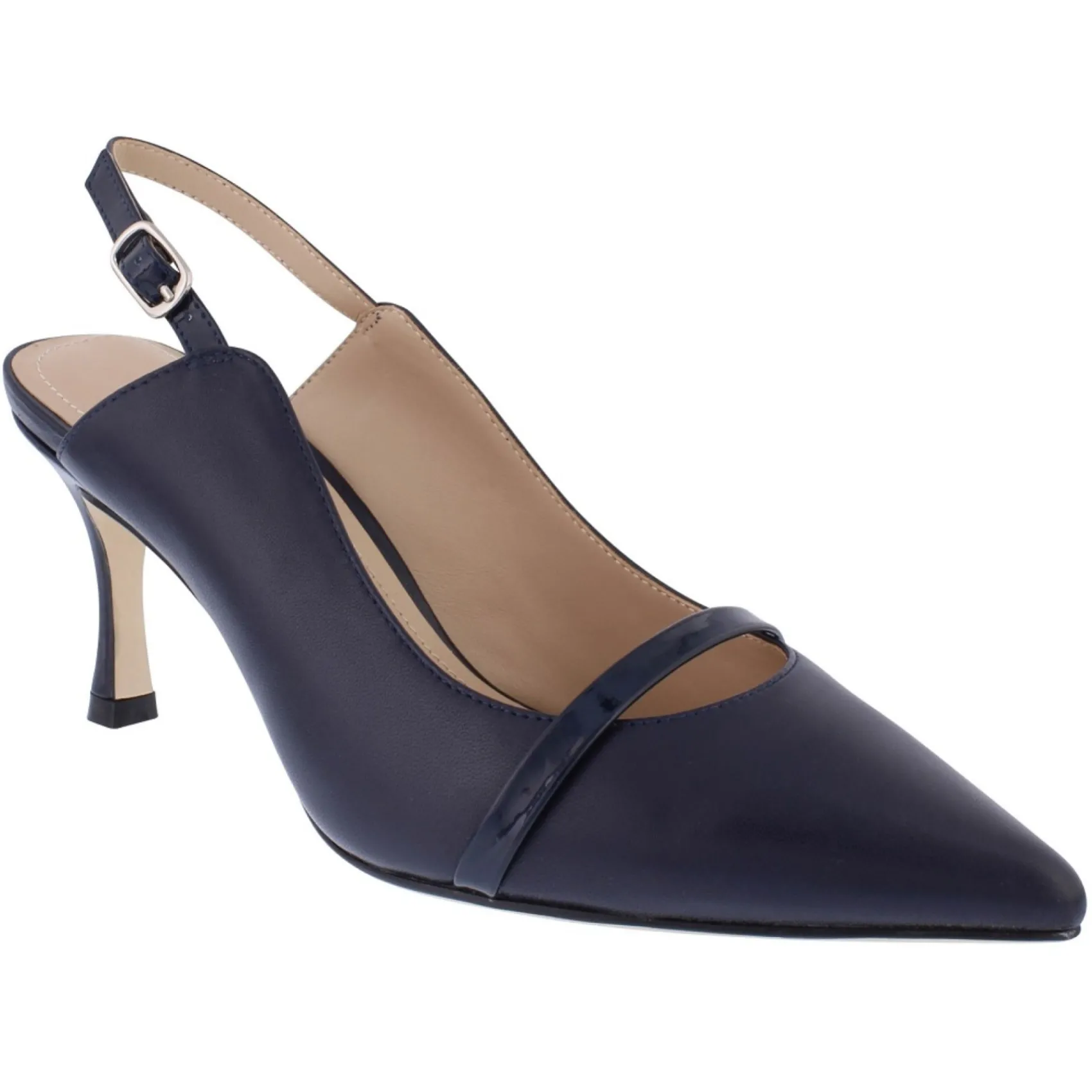 Capollini Emory Navy Leder Slingbacks mit mittlerem Absatz und Lackband* Schuhe Für Hochzeitsgäste | Schuhe Für Die Mutter Der Braut