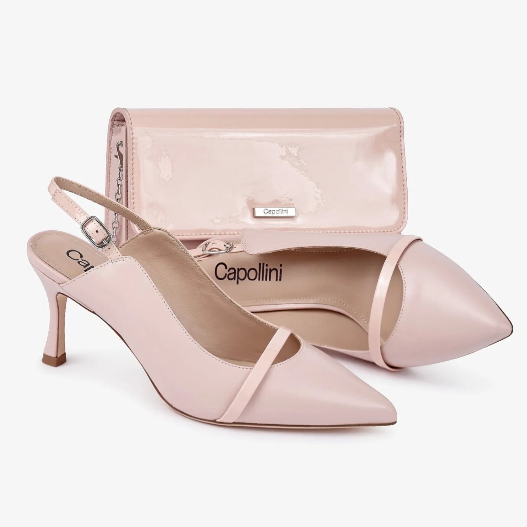 Capollini Emory Rosa Leder Slingbacks mit mittlerem Absatz und Lackriemen* Schuhe Für Hochzeitsgäste | Schuhe Für Die Mutter Der Braut