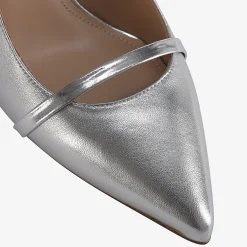 Capollini Emory Silberne Leder Slingbacks mit mittlerem Absatz und Patentriemen* Schuhe Für Hochzeitsgäste | Schuhe Für Die Mutter Der Braut