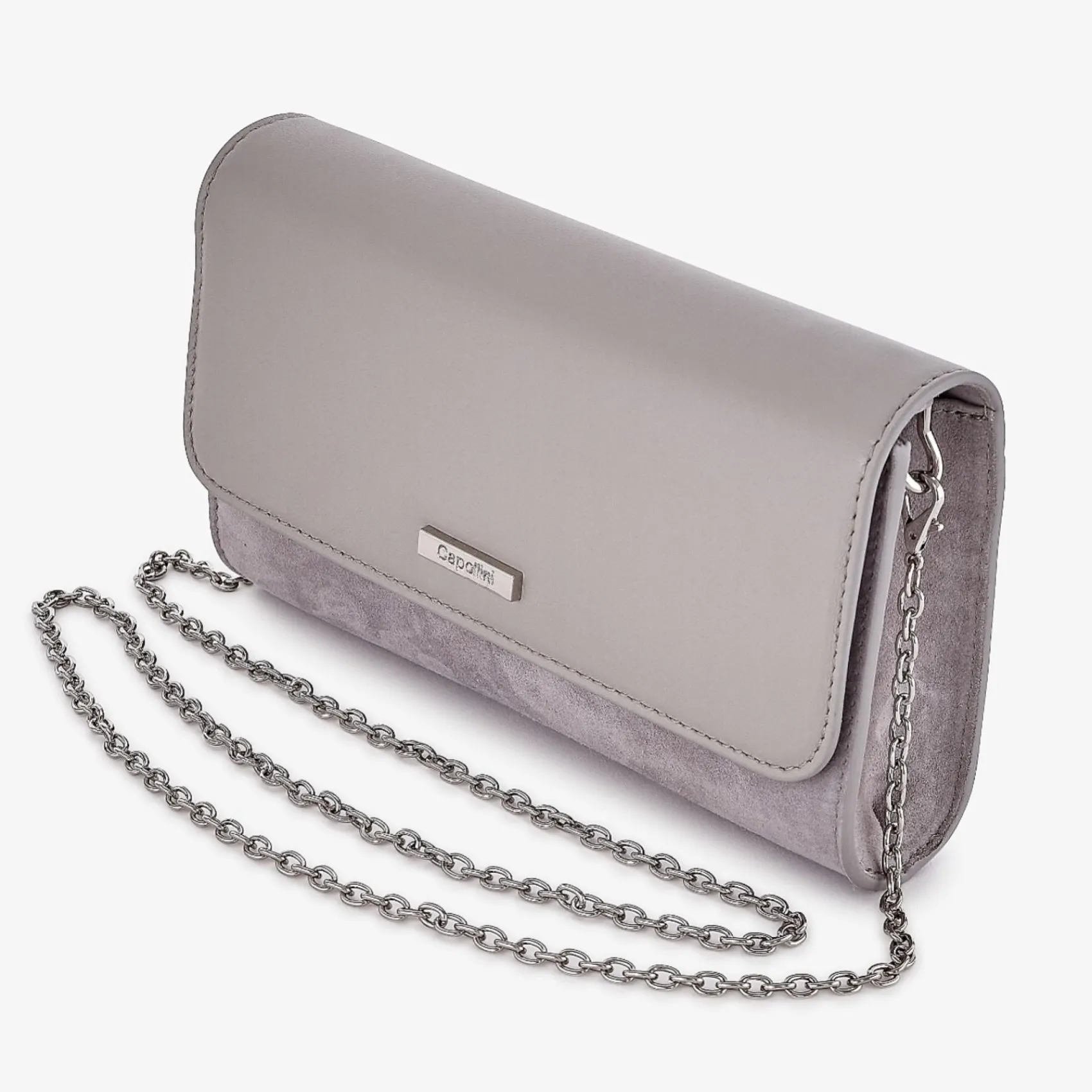 Capollini Graue Clutch-Tasche aus Wildleder und Leder* Hochzeitsgäste-taschen | Anlass Handtaschen