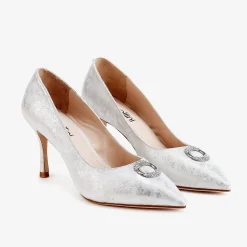 Capollini Judi Silberne Nubukleder-Halbschuhe mit Diamantenbesatz* Party-schuhe | Schuhe Für Hochzeitsgäste