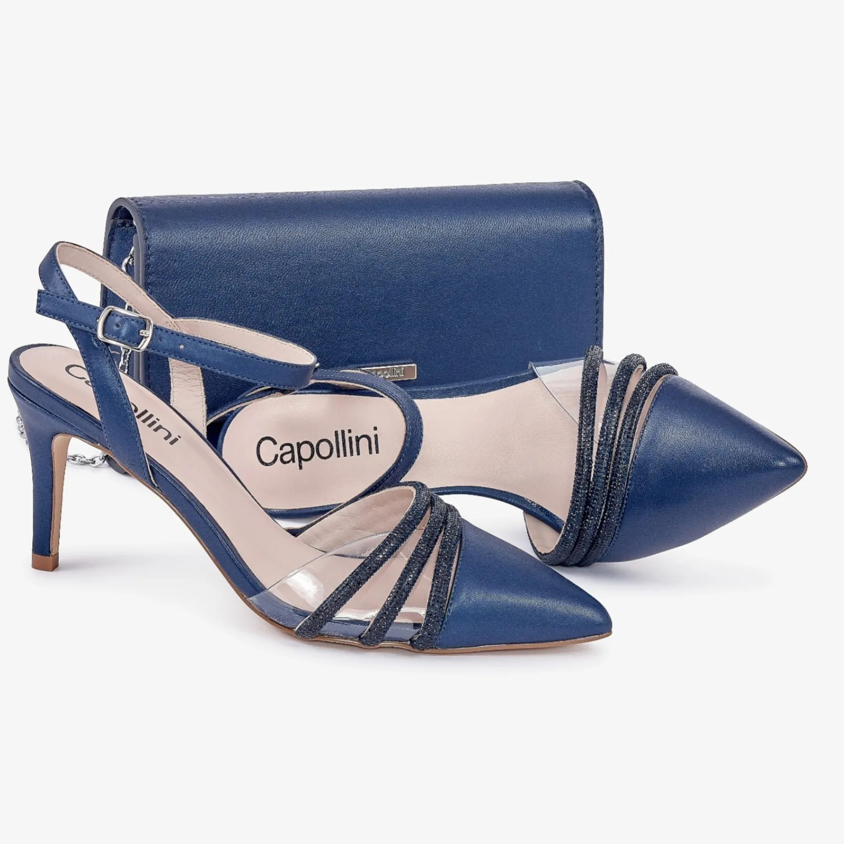 Capollini Marineblaue Clutch-Tasche aus perlmuttfarbenem Leder* Hochzeitsgäste-taschen | Anlass Handtaschen