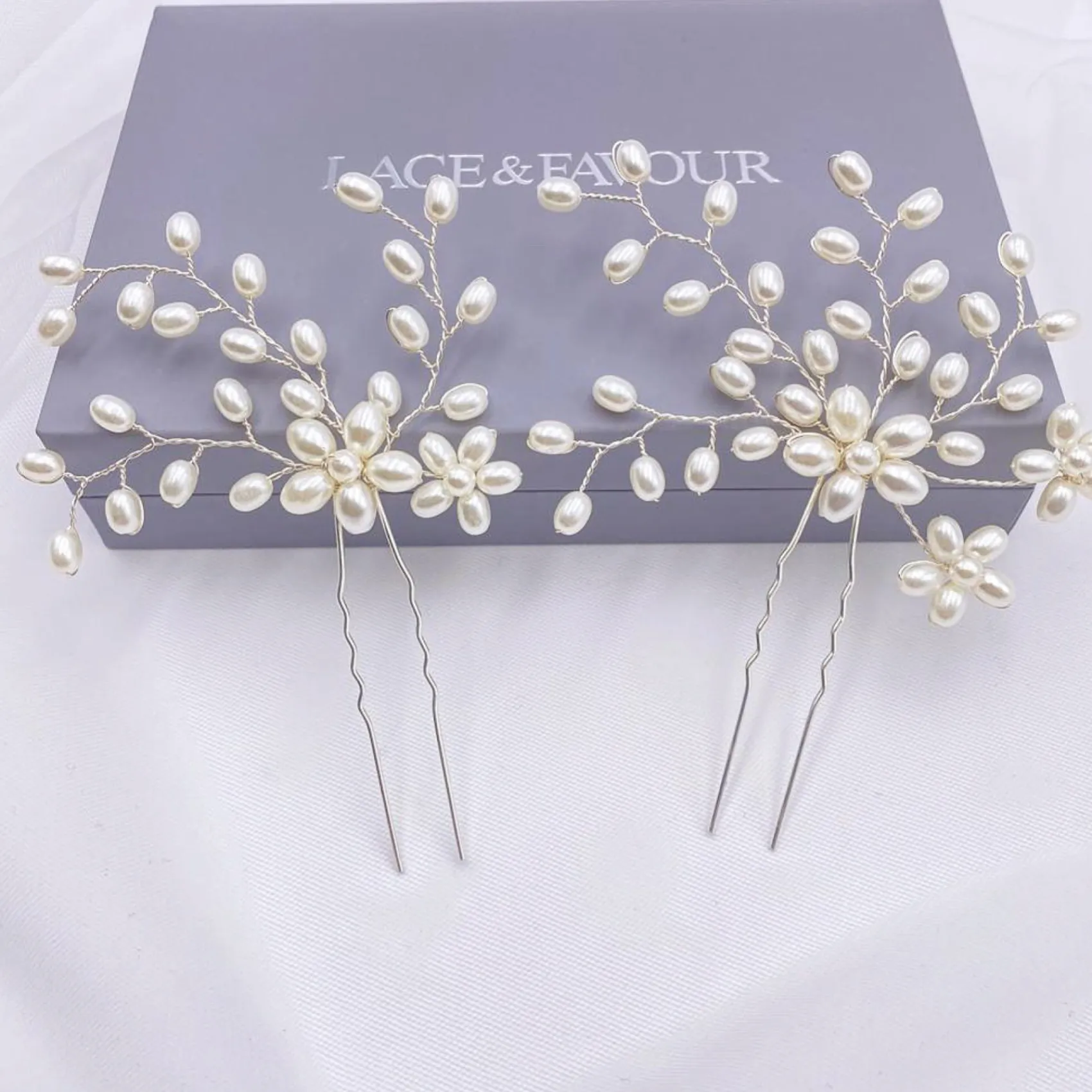 Lace & Favour Cascade 2er Set Perlenspray Haarnadeln* Perlen-haarschmuck | Silberne Haar-accessoires