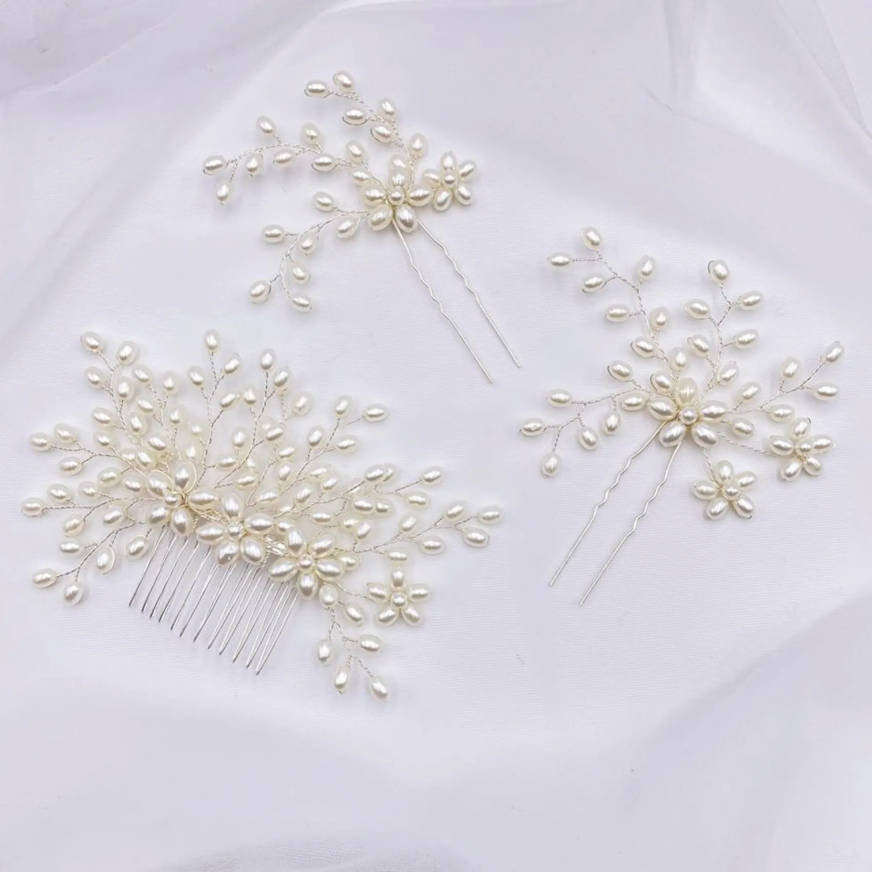Lace & Favour Cascade 2er Set Perlenspray Haarnadeln* Perlen-haarschmuck | Silberne Haar-accessoires