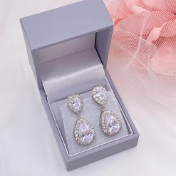 Lace & Favour Celeste Clip On Silber Kristall verschönert Hochzeit Ohrringe* Silberner Abschlussball-schmuck | Abschlussball-ohrringe