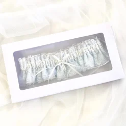 Boudoir Couture Chantilly Blau Floral Spitze Braut Strumpfband mit Perle Tropfen* Etwas Blaue Geschenke | Geschenke Für Die Braut