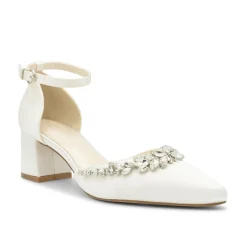 Paradox London Cinta Färbbar Elfenbein Satin Kristall Blockabsatz Knöchelriemen Schuhe* Hochzeitsschuhe | Schuhe Mit Niedrigem Absatz