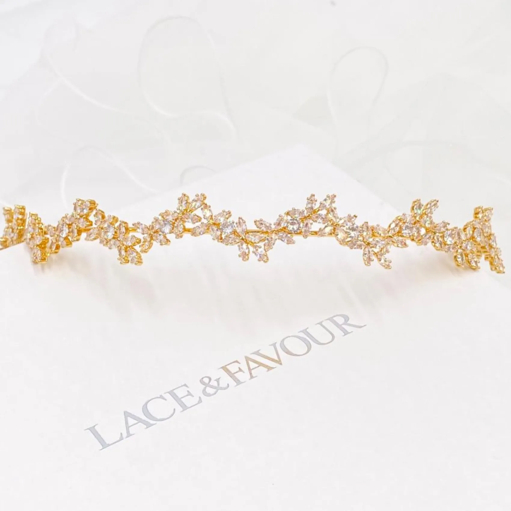 Lace & Favour Cortez Gold Zierliche Zirkonia Hochzeit Stirnband* Abschlussball-haarbänder & Tiaras | Haarschmuck Aus Kristall
