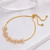 Lace & Favour Daisy Gold Floral Crystal Verstellbares Armband* Goldener Abschlussball-schmuck | Prom Armbänder