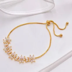 Lace & Favour Daisy Gold Floral Crystal Verstellbares Armband* Goldener Abschlussball-schmuck | Prom Armbänder