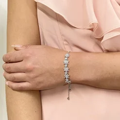 Lace & Favour Daisy Silver Floral Crystal Verstellbares Armband* Silberner Abschlussball-schmuck | Prom Armbänder