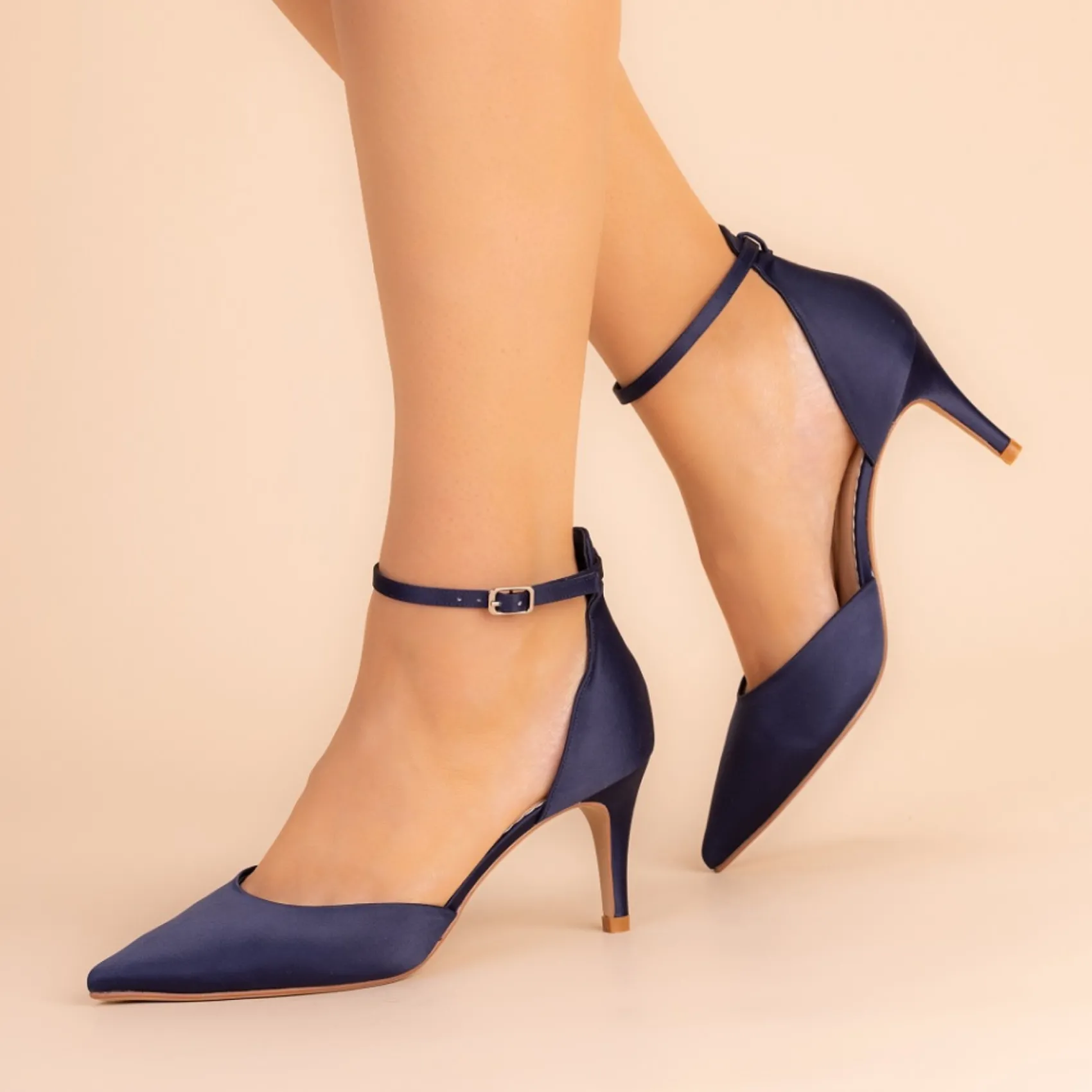 Perfect Bridal Daniella Mitternacht Marineblau Satin Mitte Heel Knöchelriemen Gericht Schuhe* Schuhe Für Hochzeitsgäste | Schuhe Für Die Mutter Der Braut