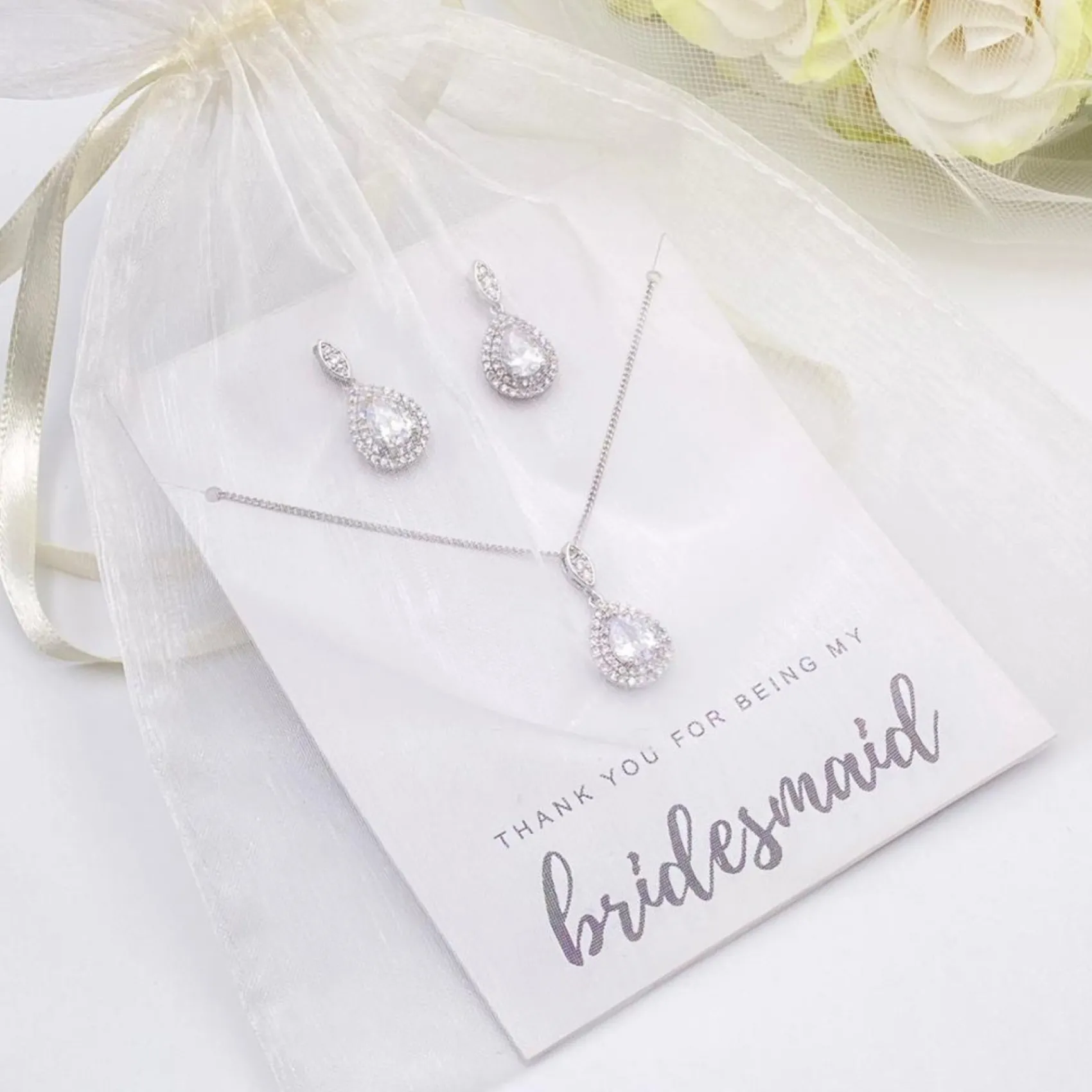 Lace & Favour danke, dass du meine Brautjungfer bist" Kristallverziertes Schmuckset* Geschenke Für Brautjungfern | Kristall-hochzeitsschmuck