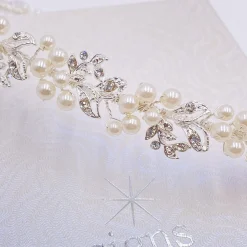 Twilight Designs Delilah Crystal Blätter und Perlen Hochzeit Haarstrang* Silberne Haar-accessoires | Perlen-haarschmuck