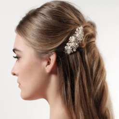 Poirier Deloras Gold Süßwasserperlen und Blumen Mini-Haarkamm* Perlen-haarschmuck | Gold-haar-accessoires