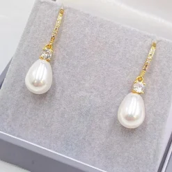 Lace & Favour Dolci Gold Crystal verschönert Teardrop Perlen Ohrringe* Geschenke Für Brautjungfern | Geschenke Für Die Braut