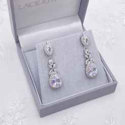 Lace & Favour Dominica Cubic Zirkonia Tropfenohrringe* Silberner Abschlussball-schmuck | Abschlussball-ohrringe