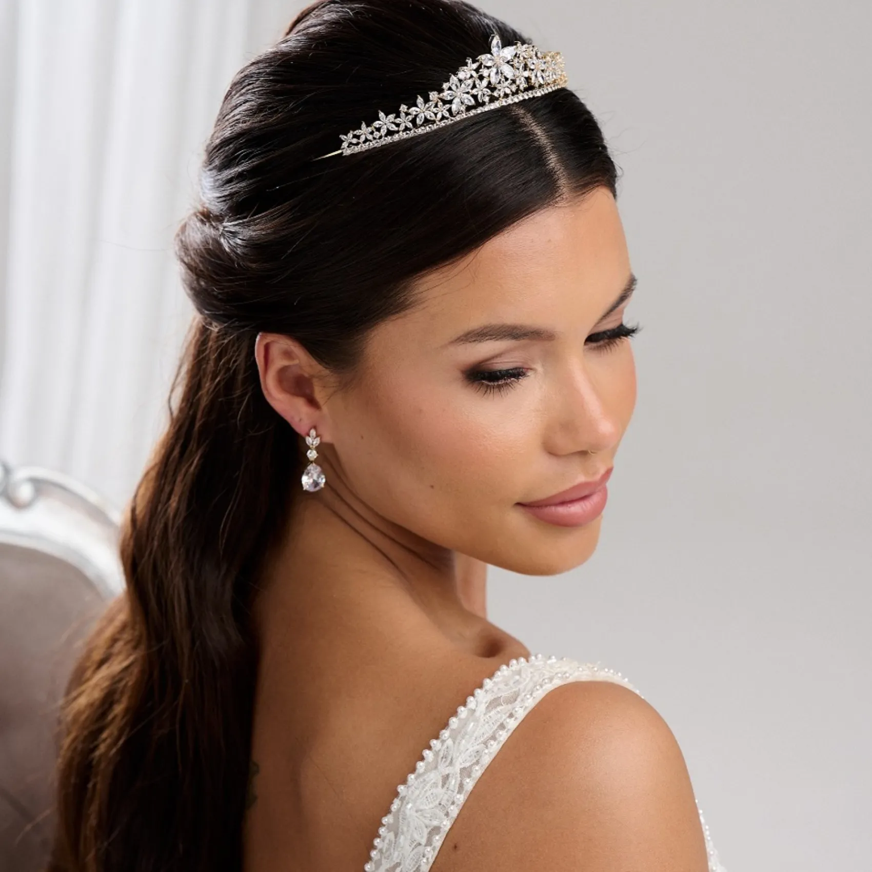 Lace & Favour Downton Gold Floral Cubic Zirkonia Kristall Hochzeit Tiara* Abschlussball-haarbänder & Tiaras | Haarschmuck Aus Kristall