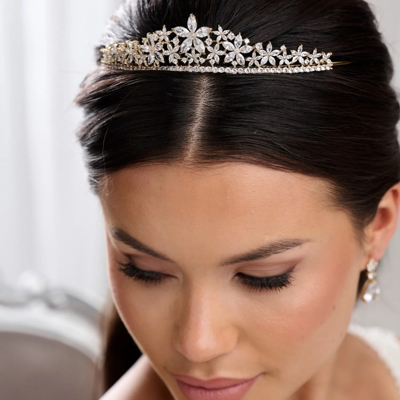 Lace & Favour Downton Gold Floral Cubic Zirkonia Kristall Hochzeit Tiara* Abschlussball-haarbänder & Tiaras | Haarschmuck Aus Kristall