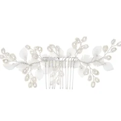 Lace & Favour Edelweiss Elfenbein Porzellan Blumen und Perle Hochzeit Haarkamm* Perlen-haarschmuck | Silberne Haar-accessoires