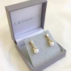 Lace & Favour Elegance Kristall- und Perlen-Ohrringe für die Hochzeit (Gold)* Geschenke Für Brautjungfern | Perlen-hochzeitsschmuck