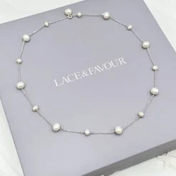 Lace & Favour Elenoa Zierliche Perlenkette Halskette* Perlen-hochzeitsschmuck | Silberner Hochzeitsschmuck