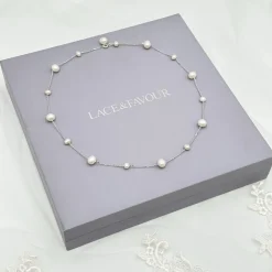 Lace & Favour Elenoa Zierliche Perlenkette Halskette* Perlen-hochzeitsschmuck | Silberner Hochzeitsschmuck