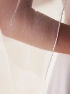 Bianco Evento Elfenbein einreihig Glitter Tüll Kapelle Schleier mit Glasperlen Rand S499* Einstufige Schleier | Kapelle Länge & Kathedrale Schleier