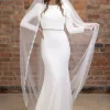 Perfect Bridal Elfenbeinfarbener einstufiger Kathedralenschleier mit Blattstickerei aus Spitze* Einstufige Schleier | Kapelle Länge & Kathedrale Schleier