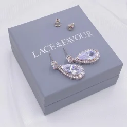 Lace & Favour Eliza Silber funkelnde Cubic Zirkonia Tropfen-Ohrringe* Silberner Abschlussball-schmuck | Abschlussball-ohrringe