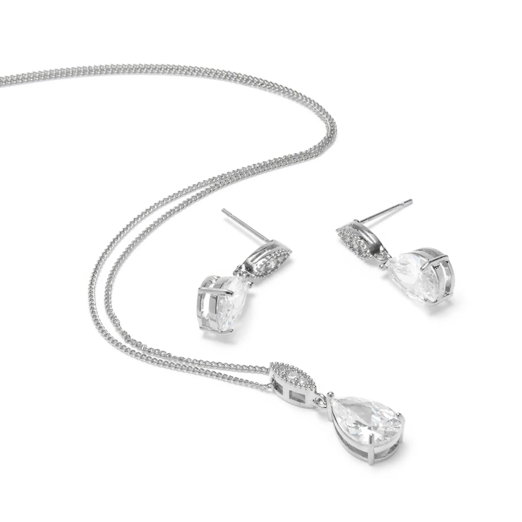 Lace & Favour Ellie Cubic Zirconia Kristall Hochzeitsschmuck Set* Silberner Abschlussball-schmuck | Abschlussball-schmuck-sets
