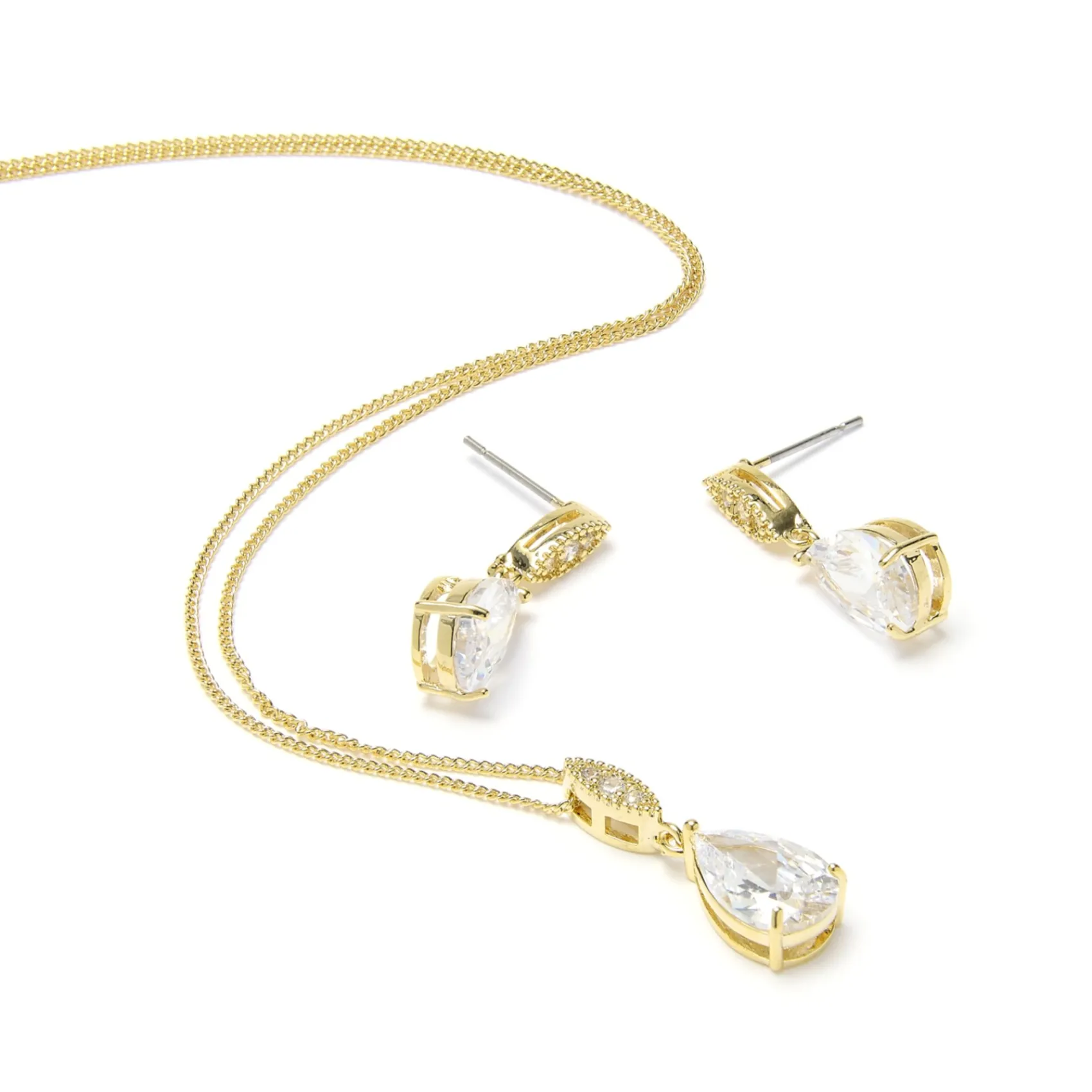 Lace & Favour Ellie Gold Cubic Zirkonia Kristall Hochzeitsschmuck Set* Goldener Abschlussball-schmuck | Abschlussball-schmuck-sets