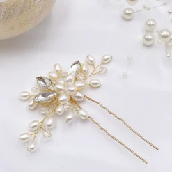Lace & Favour Ellie Perlencluster und Kristall Hochzeits-Haarnadel (Gold)* Perlen-haarschmuck | Gold-haar-accessoires
