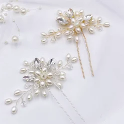 Lace & Favour Ellie Perlencluster und Kristall Hochzeits-Haarnadel (Gold)* Perlen-haarschmuck | Gold-haar-accessoires
