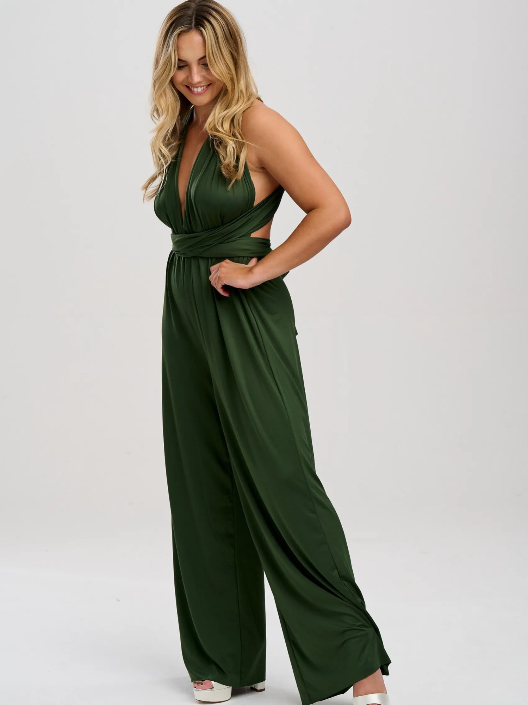 Lace & Favour Emily Rose Olivgrüner Mehrweg-Brautjungfern-Overall* Multiway-jumpsuits