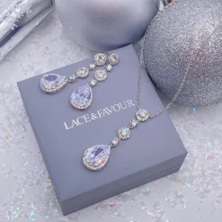 Lace & Favour Ewiger Kronleuchter Kristall Hochzeit Ohrringe* Silberner Abschlussball-schmuck | Abschlussball-ohrringe