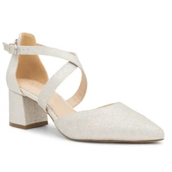 Paradox London Farrah Silver Glitter Wide Fit Cross Strap Block Heels* Glitzernde Ballschuhe | Silberne Ballschuhe