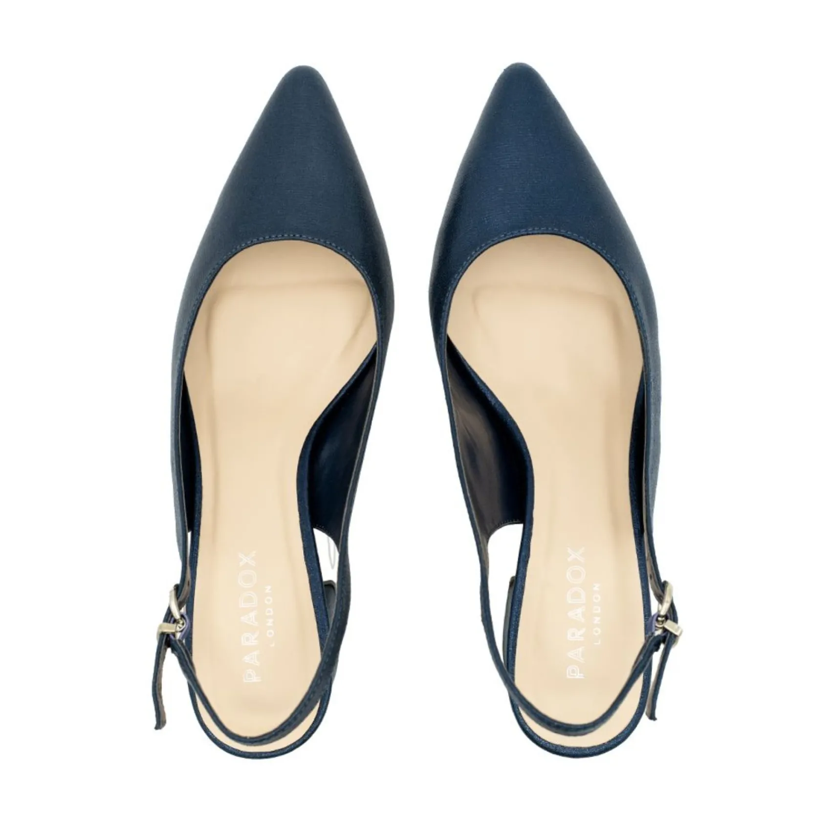 Paradox London Flynn Marineblau Schimmernde breite Passform Niedriger Blockabsatz Slingbacks* Glitzernde Ballschuhe | Ballschuhe Mit Niedrigem Absatz
