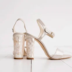 Freya Rose Martina Champagner Wildleder Mutter der Perle Blockabsatz Sandalen* Schuhe Für Hochzeitsgäste | Schuhe Für Die Mutter Der Braut