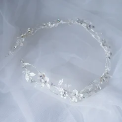 Twilight Designs Gardenia verflochtene Perlen- und Kristallblumen-Haarsträhne* Haarschmuck Aus Kristall | Silberne Haar-accessoires