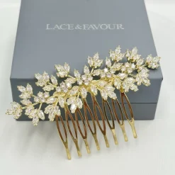 Lace & Favour Glanz Gold Kristall Spray Hochzeit Haarkamm* Abschlussball Haarspangen & Kämme | Geschenke Für Die Braut