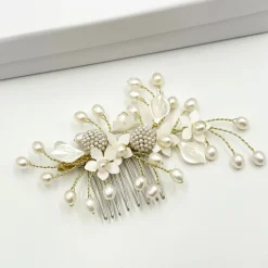 Beads & Beyond Glücksgold Perlenspray Blumen-Hochzeits-Haarkamm* Perlen-haarschmuck | Gold-haar-accessoires