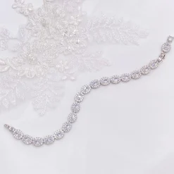 Lace & Favour Grosvenor Oval Crystal verschönert Hochzeitsarmband* Silberner Abschlussball-schmuck | Prom Armbänder