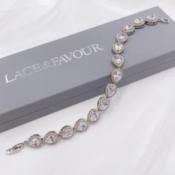 Lace & Favour Hampton Teardrop Cubic Zirkonia Hochzeitsarmband (Silber)* Silberner Abschlussball-schmuck | Prom Armbänder
