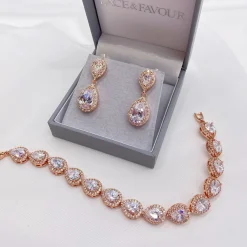 Lace & Favour Hampton Teardrop Cubic Zirkonia Hochzeitsarmband (Rose Gold)* Geschenke Für Die Braut | Kristall-hochzeitsschmuck