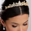 Lace & Favour Highgrove Gold kubischer Zirkon Kristall Braut Tiara* Abschlussball-haarbänder & Tiaras | Haarschmuck Aus Kristall